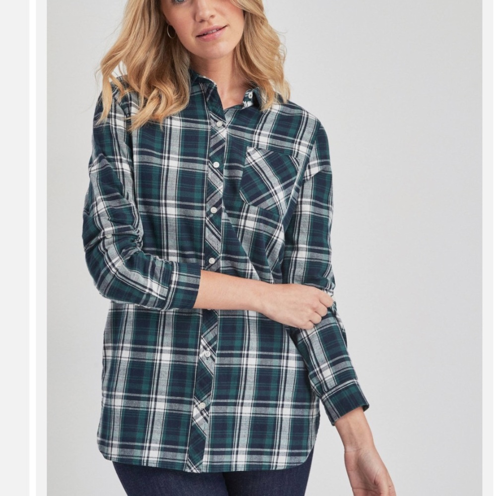 Barbour Sternway Shirt Tunic Navy White & Green Plaid Size 8